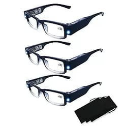 DuanMei 3 Pack Reading Glasses with Lights and Magnifier Reading Glasses with Lights in The Frame Bright Led Readers Magnifying Glasses with Light for Men Women Led Reading Glasses Black 1.5 x