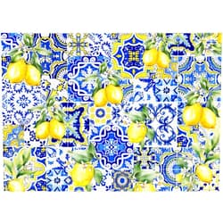 DULUDA 8x6 FT Blue Tiles Lemon Backdrop Summer Fruit Baby Shower Birthday Lemon Wall Paper Dessert Table Cloth Photography Background Italian Tiles Lemon Party Decorations Banner Photo Booth Props