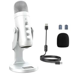 ZealSound USB Microphone,Condenser Computer PC Mic,Plug&Play Gaming Microphones for PS 4&5.Headphone Output&Volume Control,Mic Gain Control,Mute Button Vocal,YouTube Podcast on Mac&Windows(Silver)