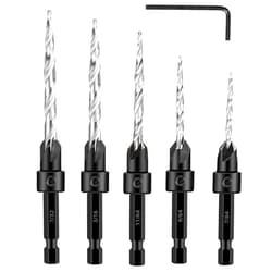 Valkynos Countersink Drill Bit Set 5Pcs #4#6#8#10#12 Tapered Drill Bit for Woodworking, Counter Sink Drill Bit for Wood, Hex Shank Quick Change Counter Sinker Pre Hole Drill Bit Set