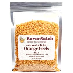 SavorSatch Dried Orange Peel Granules - 6 oz Stand-Up Resealable Pouch | Certified Kosher, Non-GMO | Product of Spain | Fresh and Zesty Citrus Flavor for Cooking, Baking, and Beverages