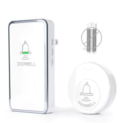 Avorecta 【No Battery Required】 Wireless Doorbell Waterproof, Avorecta Door Chime Kit with 1 Plug-in Receiver & 1 Self-Powered Round Push Button Transmitter, 38 Chimes, 4 Volume Levels, White