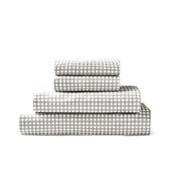 Brielle Home Flannel Sheet Set Cotton Soft Warm & Cozy Modern Chic with Elastic Deep Pockets, Full, Gingham Grey