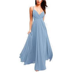 GMAR Spaghetti Strap V Neck Bridesmaid Dresses Long for Wedding Chiffon Prom Maxi Dress for Women Dusty Blue Size 12