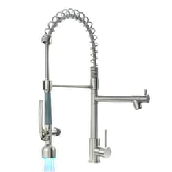 Fapully Commercial Single Handle Pull Down Sprayer Brushed Nickel Kitchen Faucet, Kitchen Sink Faucet with LED Light