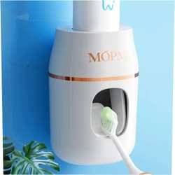 MOPMS Upgraded Toothpaste Dispenser Automatic Wall Toothbrush Holder for Bathroom Hanging Toothpaste Squeezer for Kids and Adult (White & Rose Gold-1Pcs)