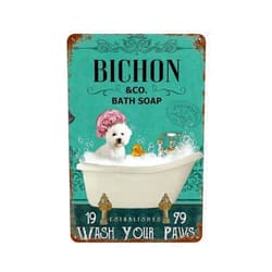 VelfDuel Retro Tin Sign Bichon Co Bath Soap Wash You Paws Funny Metal Sign Retro Wall Decor For Home Cafes Office Store Pubs Club Sign Gift 8x12 Inch Plaque Tin Sign