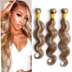 Aprilhair 8A Machine Double Weft Raw Brazilian Virgin Human Hair Extensions Highlight P4/613 Brown Blonde Body Wave 3 Bundles 14