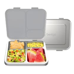 Bentgo Kids Stainless Steel Leak-Resistant Lunch Box - 3-Compartments with Bonus Silicone Container, Durable, Eco-Friendly, Dishwasher Safe, BPA-Free, Ideal for School, Ages 3+ (Silver)
