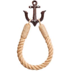 Ljxoaieu Nautical Rope Toilet Paper Holder Wall-Mounted Towel Ring Nautical Toilet Paper Holder with Metal Hooks Coastal Towel Rack Natural Antique Rope(Black)