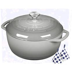 Umite Chef Enameled Cast Iron Dutch Oven - Umite Chef 6QT Pot with Lid & Cotton Potholders - Dual Handles -Versatile Heavy Duty Cookware for Bread Baking，Braising, Stews, Roasting（Grey）