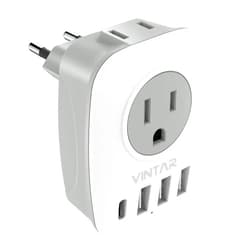 VINTAR European Travel Plug Adapter, VINTAR International Power Plug Adapter with 1 USB C, 2 US Outlets and 3 USB Ports, 6 in 1 Travel Essentials to Most of Europe Greece, Italy(Type C)