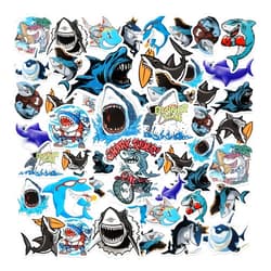TaoBary 50 Pieces Shark Stickers Waterproof Vinyl Ocean Shark Sticker Cute Sea Animal Decals for Water Bottle Laptop Computer Bike Luggage, Aesthetic Trendy Stickers for Teens Kids Adults