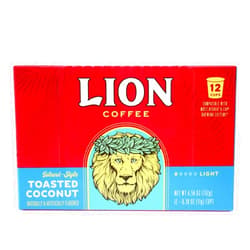 Lion Coffee Toasted Coconut Flavor, Single-Serve Coffee Pods - 12 Count Box