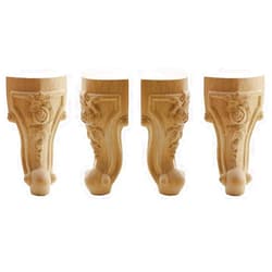 WEICHUAN Solid Unfinished Carved Wood Furniture Legs Replacement Sofa Couch Chair Ottoman Loveseat Coffee Table Cabinet Furniture Wood Legs Wood Feet(6