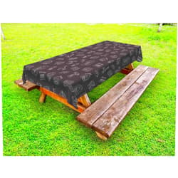 Lunarable Typewriter Outdoor Tablecloth, Chalky Old Tech Juke Box Radio Roller Skates and Vinyl Record Player, Decorative Washable Picnic Table Cloth, 58