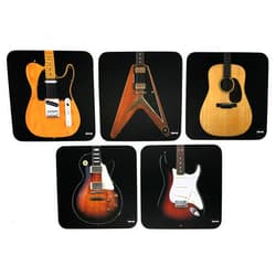 Guitar Ink Portola Sky Guitar Ink - Guitar Coaster Set / 5 Beautiful Extra-Large Coasters Featuring Classic Guitar Shapes, 4.5 x 4.5