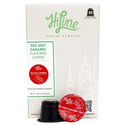 HiLine Coffee HiLine Espresso Coffee Pods, Salted Caramel Flavored Coffee, 20 Count Pack of 1 , Single Cup Espresso Capsules, Compatible with Nespresso Original Brewers