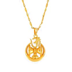 Generic Om Damru Symbol Pendant with Chain Gold Plated Stylesh Modern Brass Chain Pendant for Men & Women by The Great Indian Store