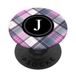 Purply Pink Plaid Monogram Pretty Check Pattern Stylish Letter J Monogram Purple Pink Plaid check pattern PopSockets Grip and Stand for Phones and Tablets