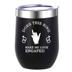 ATHAND Engagement Gift Does This Ring Make Me Look Engaged Wine Tumbler,12 Oz Insulated Stainless Steel Iced Tumbler with Lid,Novelty Engagement Gift for Bride Women,Anniversary Birthday Christmas(Black)