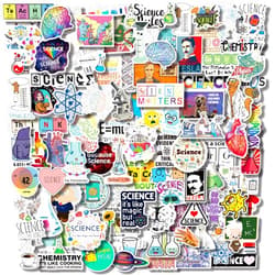 Aowplc 100 Pcs Natural Sciences Stickers Pack, Physics, Chemistry, Biology Experiment Vinyl Stickers, Student Science Laboratory Decals for Laptop, Water Bottle, Notebook, Luggage, Computer Decor
