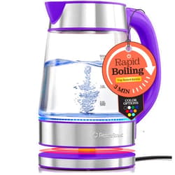 Peach Street Speed-Boil Electric Kettle - 1.7L Water Boiler 1500W, Coffee & Tea Kettle Borosilicate Glass, Easy Clean Wide Opening, Auto Shut-Off, Cool Touch Handle, LED Light. 360° Rotation, Boil Dry Protection