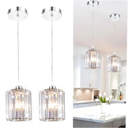 TISLYCO Crystal Pendant Lights - Kitchen Island Lighting, Mini Crystal Chandelier for Living Room, Dining Room, Hallway, Bar - 2 Pack - Silver