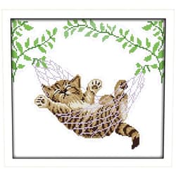 Awesocrafts Cross Stitch Kits, A Cat on a Basket Animals Awesocrafts Easy Patterns Cross Stitching Embroidery Kit Supplies Christmas Gifts, Stamped or Counted (Cat, Stamped)