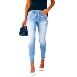 KUNMI Women's Ripped Skinny Slim Fit Jeans Frayed Distressed Stretchy Denim Pants