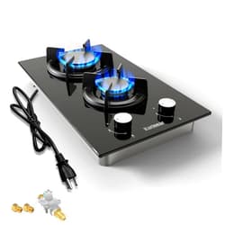 Karinear Gas Cooktop 2 Burner Propane Cooktop, 12 Inch LPG/NG Dual Fuel Gas Stove Top, Built-in Tempered Glass Gas Cooktop for Apartment, Indoor, RV