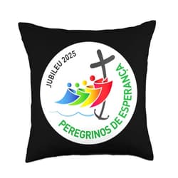 VISITE NOSSA LOJA - Jubileu Católico 2025 (PORTUGUESE) Jubileu Católico 2025 – Peregrinos da Esperança Throw Pillow