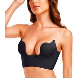 JOATEAY Deep Plunge Low Back Bra for Women Backless Underwire Padded Bra with Convertible Clear Straps