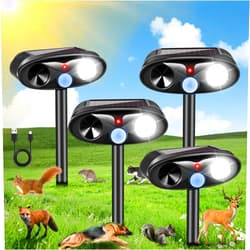 JahyElec Upgraded Solar Animal Repellent Outdoor Deer Repellent Devices with Motion Sensor & Flashing Light,Ultrasonic Deterrent Control for Cat Squirrel Raccoon Dog Rabbit Skunk for Yard Garden,4 Pack Black