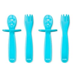 NUK Pretensil Dipper Spoon & Fork Set, Baby & Toddler Self-Feeding Utensils, Easy-Grip, Mess-Reducing Design, 4 Pack