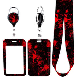 Juanooo Red & Black ID Lanyard Badge Holder & Retractable Badge Reel Clip Horror Halloween Keychain Lanyard for Women Men Teens for ID Badges Cool Goth Key Lanyard ID Holder