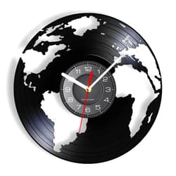 IUPPA 30Cm Vinyl Record Wall Clock Globe Earth World Vinyl Lp Record Wall Clock Living Green Homeland Terre Map Geography Art Home Decor Disk Crafts Silent Watch