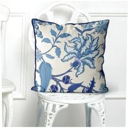 Metr Fabfunky, Jacobean Asmara Floral Blue Chinoiserie Pillow/Cushion Cover, Zippered Base, Full Piping, 18