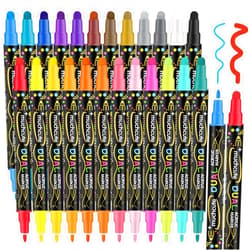 Muchcute 24 Acrylic Paint Markers Pens for Rocks Painting Fabric Glass Wood Canvas Paper Coloring Decorations Scrapbooking Art Crafts Supplies, Stocking Stuffers, Christmas Gifts Grandkids Teens Kids Adults