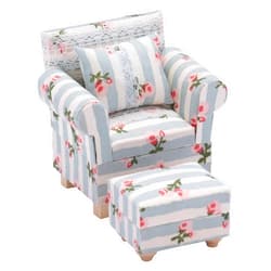 Inusitus Dollhouse Sofa Chair with Ottoman, Miniature Living Room Furniture Armchair, Accessories for 6 inch Dolls, 1/12 Scale, Blue