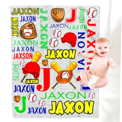 YESCUSTOM Personalized Baseball Fleece Throw Blanket for Kids - Boys Girls Baby Toddler Infants Blankets for Bed Custom Name Blanket for Birthday Christmas Shower Gift