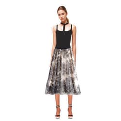 KABAZLE Floral midi Flowy Tulle Skirt for Women,Elastic high Waisted Embroidered lace mesh Fairy a line Fluffy Circle Skirt
