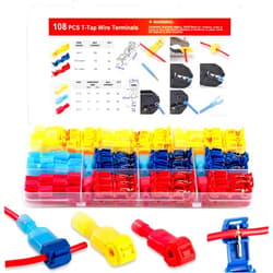 Haozher 108 Pcs T-Tap Wire Connectors Kit, Quick Wire Splice Connectors, Self-Stripping Electrical Connectors Kit, Nylon Fully Insulated Male Wire Terminals for Automotive Wire Tap (22-10 AWG)