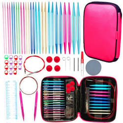 Mdoker 13 Pairs of Aluminum Circular Knitting Needles Set w/Case Interchangeable Knitting Needle with Accessories Circular Knitting Needles Size 2.75mm-10mm for Brginner & Experienced Knitting Lovers