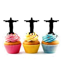 Jjphonecase TA0429 Christ the Redeemer Rio de Janeiro Silhouette Party Wedding Birthday Acrylic Cupcake Toppers Decor 10 pcs