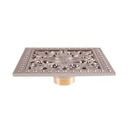 LOEBKE Brass Floor Drain 6 Inch Square Shower Floor Drain Removable Cover Bathroom Drainer with Hair Sieve for Kitchen Washroom Garage Basement Floor Drain-Antique (Color : Brushed Nickel)