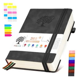 PERCUN A5 Lined Journal Notebook - 365 Page Leather Journals for Writing Women & Men，Hardcover Notebook with 100Gsm Thick Pages，Daily Diary for Travel, Work，School，Note Taking，College Ruled (5.9