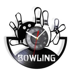 OTKU 30 cm Wall Clock Bowling Vinyl Record Wall Clock Gutterball Leisure Activities Sports Decor Retro Music Album Longplay Watch for Bedroom for Room Decoration