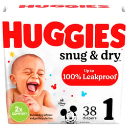 Huggies Size 1 Diapers, Snug & Dry Newborn Diapers, Size 1 (8-14 lbs), 38 Count, Packaging May Vary
