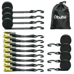 Ohuhu Ratchet Tie Down Strap 8-Pack 15 Ft - 500 lbs Load Cap with 1500 lbs Breaking Limit, Ohuhu Ratchet Tie Downs Logistic Cargo Straps for Moving Appliances, Motorcycle (Black)